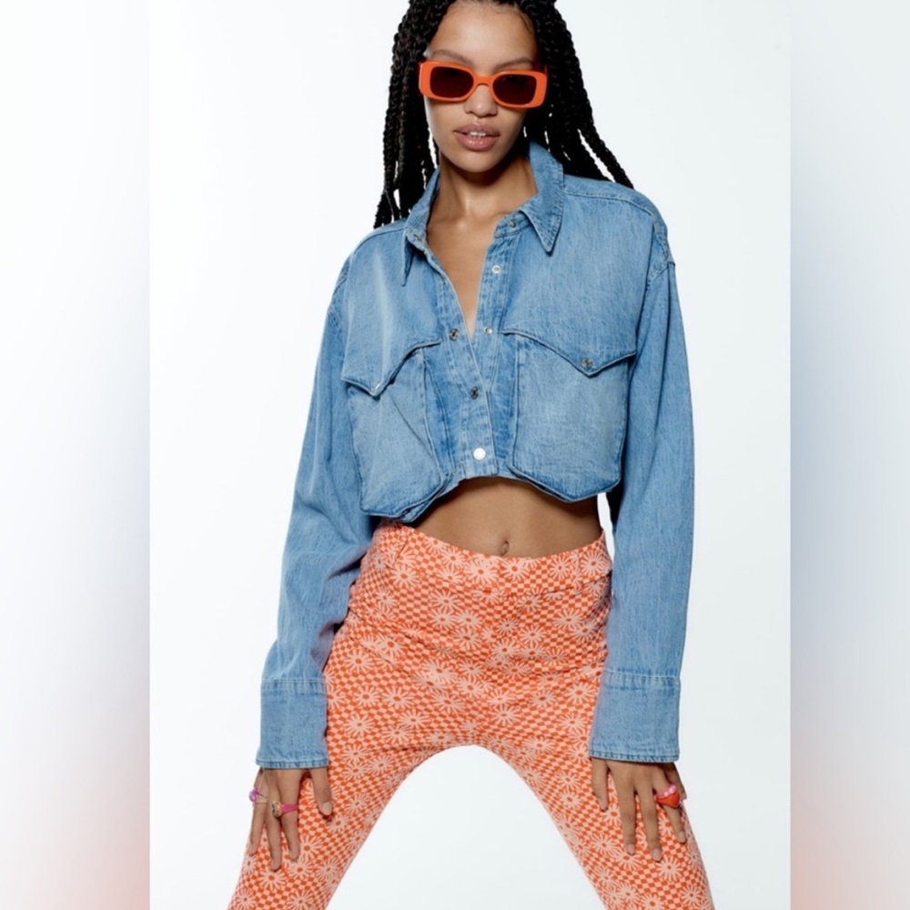 Zara High Rise Floral Daisy Flare Split Hem Pants NWT